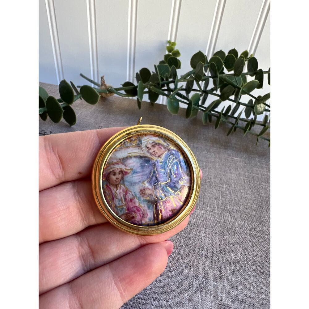 Vintage Hand-Painted Porcelain Brooch Made in West Germany Numbered Collectible
